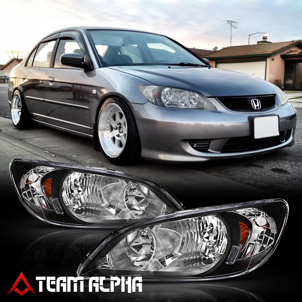 thumbnail image 2 of Black Amber Corner Headlights Assembly Pair For 2004-2005 Honda Civic 2/4Dr – By Astorch99 2 of 4