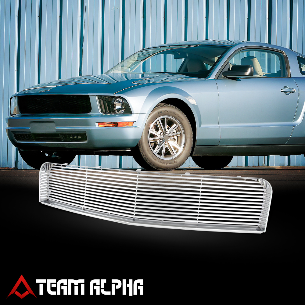 Team-Alpha Chrome Hood Grille – For Ford Mustang 2005-2009, Horizontal Fence Mesh, ABS Plastic