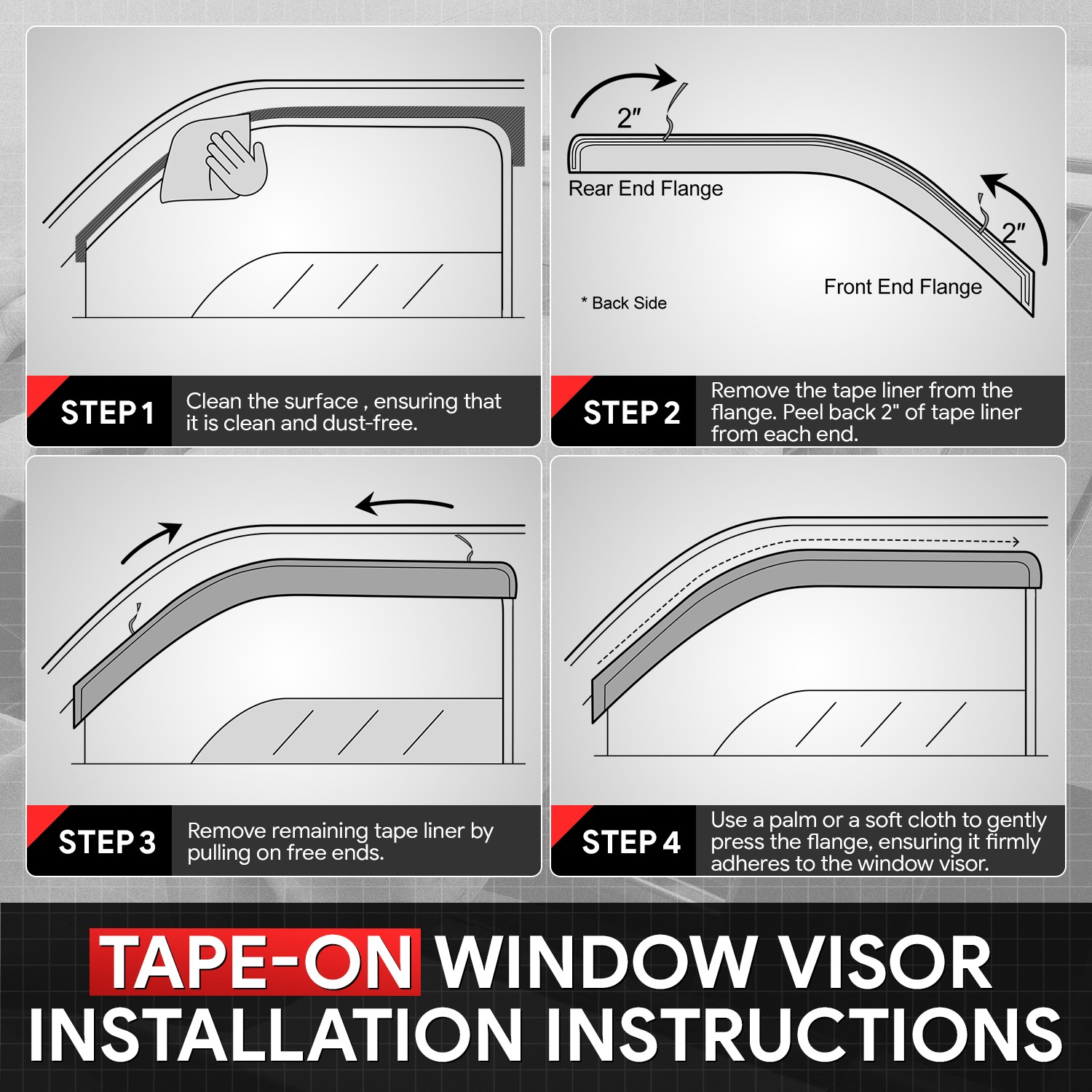 4-Piece Smoke Window Visors For 2005-2010 Chrysler 300 & 2005-2008 Dodge Magnum – Tape-On Rain Deflectors